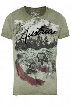 Trachten Austria Österreich T-Shirt mit Druck in oliv Hangowear