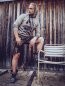 Preview: kurze Trachtenlederhose bestickt Gürtel mit bayrischen Rautendruck Plattlerhose