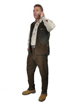 Preview: 451911-315- lange Lederhose aus Nubukleder für Freizeit- Jagdhose 2-farbig HUBERTUS HUNTING