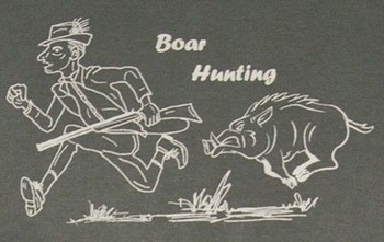 T-Shirt mit Druck "BOAR HUNTING" Eberjagd Jäger mit Wildschwein oliv HUBERTUS