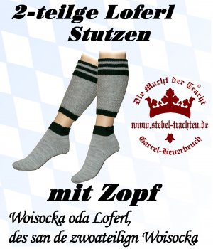 1441-g-  Loferl - Stutzen mit Zopf Trachtenstrümpfe Oktoberfest grau