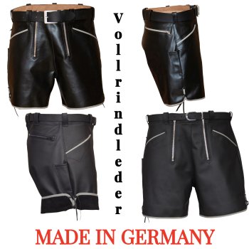 kurze Lederhose Glattleder Gürtellederhose + 2 RV schwarz
