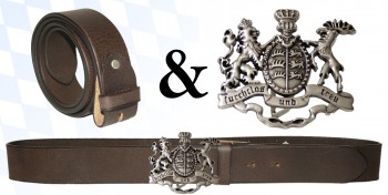 18115+GS20239 - Wechselgürtel Ledergürtel mit Buckle mit Wappen "furchtlos und treu"