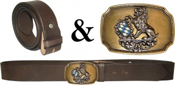 18115+GS21141-40- Trachten Wechselgürtel Ledergürtel mit Löwe und Bayern Wappen