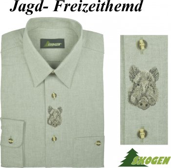 20006013-310- Trachten- Jagd-Freizeithemd - bestickt mit Saukopf