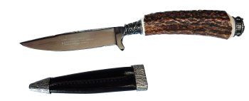 Trachtenmesser Messer mit Hirschhorngriff + Kappe "Eichenlaub und Eicheln" Jagd