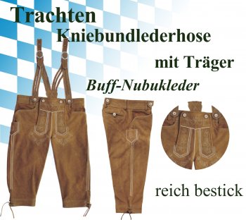 223BUcl- Kniebundlederhose & Träger bestickt Buflleder