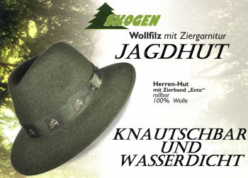 20033370- JAGDHUT / LODENHUT Hut  mit Ganitur "Enten" von Skogen