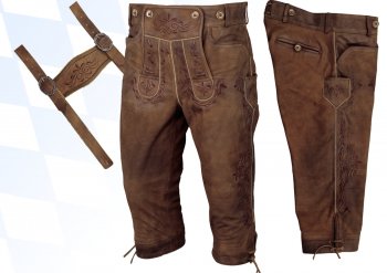 602BDbg- Trachten- Kniebundlederhose  mit Träger in Used-Look braun-beige
