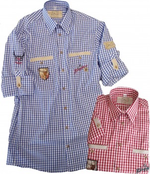 920009-2652-34 Trachtenhemd mit Applikationen & Stickerei & Krempelärmel Hemd kariert rot