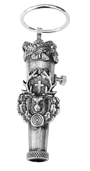 Hülse für Bärte und Federn Hutschmuck  Anstecker Hubertushirsch mit Kreuz