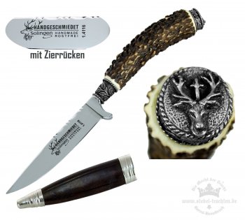 Jagdmesser Trachtenmesser Jagdnicker mit Kappe mit Hubertus Hirschkopf mit Kreuz