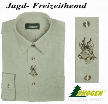 20006009-310- Trachten- Jagd-Freizeithemd - bestickt mit Rehkopf