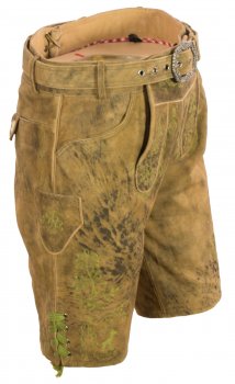 Preview: Vincent-  kurze Lederhose Trachtenlederhose mit Gürtel Plattlerhose bestickt