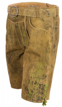 Preview: Vincent-  kurze Lederhose Trachtenlederhose mit Gürtel Plattlerhose bestickt