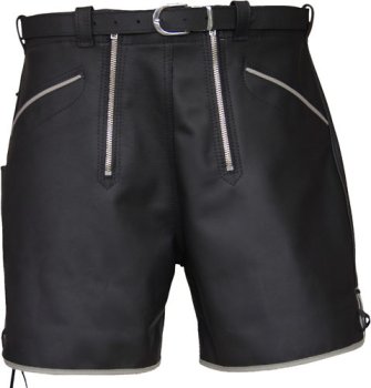 Preview: kurze Lederhose Glattleder Gürtellederhose + 2 RV schwarz
