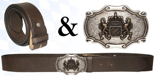18115+GS17214s - Wechselgürtel Ledergürtel mit Buckle mit 2-farbige Schnalle Wappen Bayern
