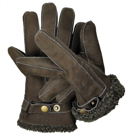 5935- Lederhandschuhe Handschuhe Fell  Leder gefüttert + Lederbandschließe SKOGEN braun