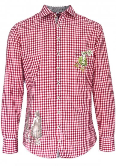 820021-2602-34 - Trachtenhemd Hemd mit Druck  " auf geht's Buam" Oktoberfest kariert rot M