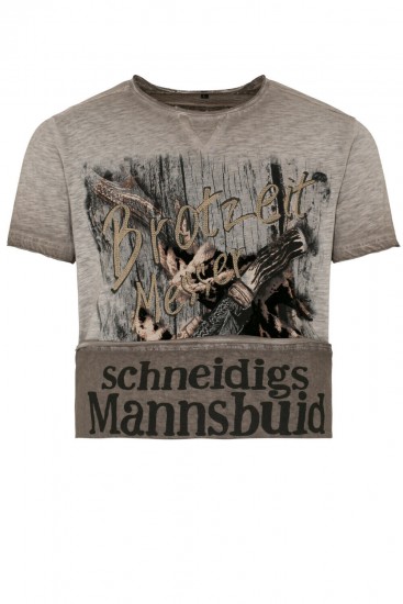 Trachten bayrisch T-Shirt mit Druck "BROTZEIT MESSER " grau