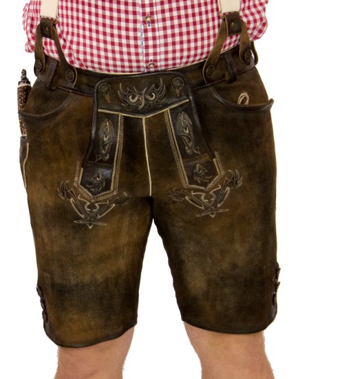 kurze Trachtenlederhose + Hosenträger Lederhose aufwendig bestickt