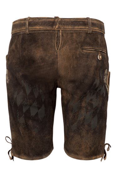 kurze Trachtenlederhose bestickt Gürtel mit bayrischen Rautendruck Plattlerhose