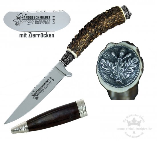 Trachtenmesser Messer mit Hirschhorngriff + Kappe "Eichenlaub und Eicheln" Jagd