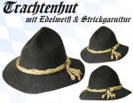 Trachtenhut in anthrazit mit Strick-Kordel und Edelweiß