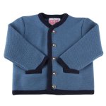 L180- blaue Strickjacke für Kinder mit 2 Taschen und  Rückenfalte